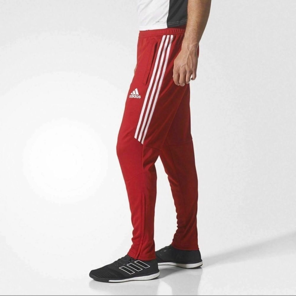 Adidas Red Track Pants Joggers 3-Stripe Zipper Ankle Size S